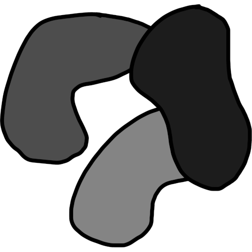 a group of three blobs in different chades of grey